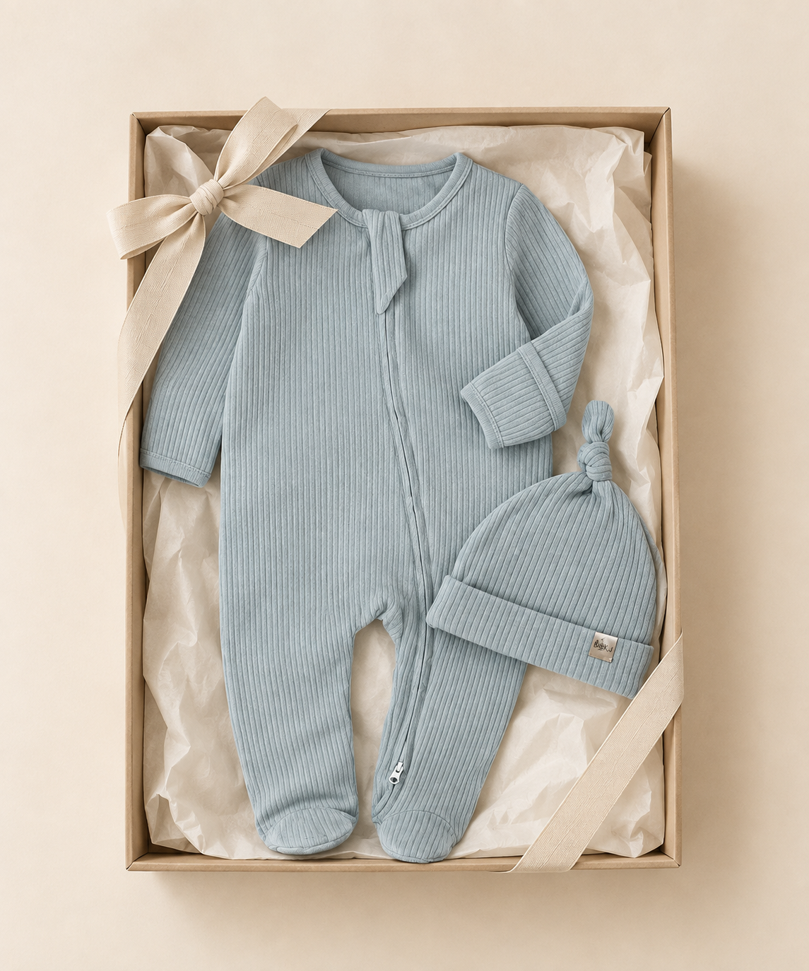 Set tutina a costine in cotone organico e cappellino
