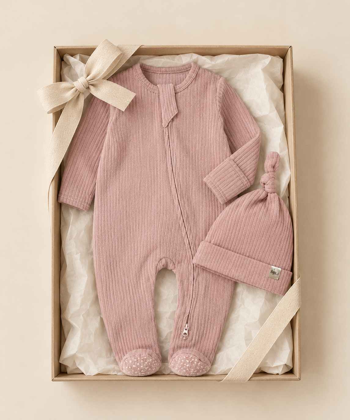 Set tutina a costine in cotone organico e cappellino
