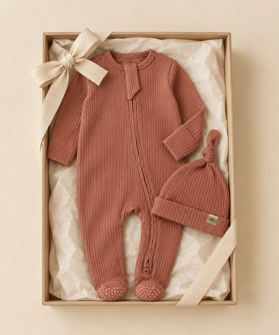 Set tutina a costine in cotone organico e cappellino